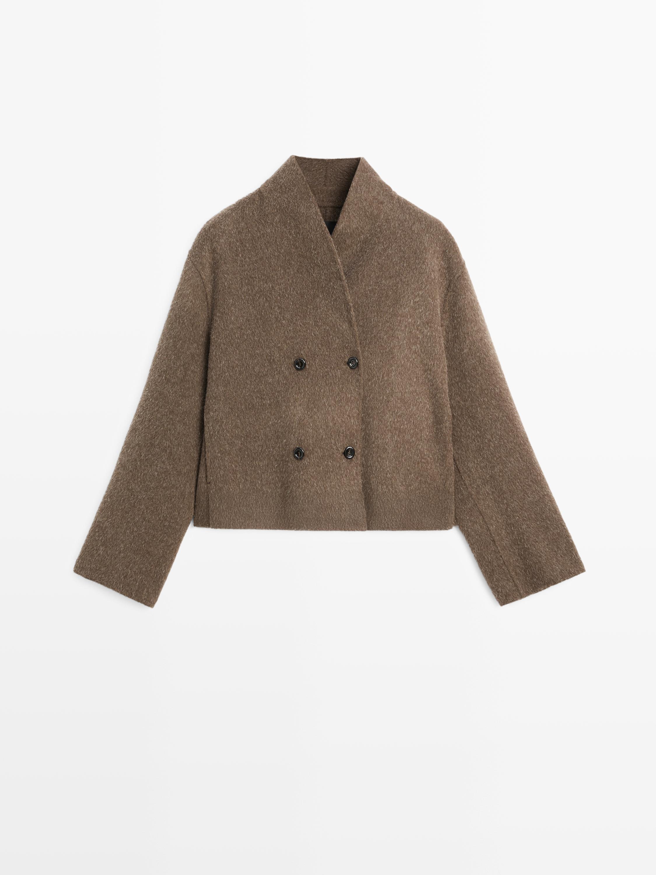 Short wool blend double-breasted jacket
